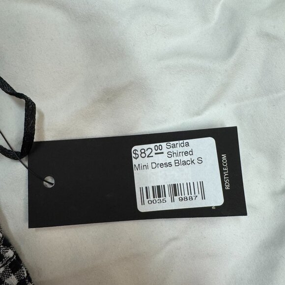 NWT RD Style Sarida Shirred Gingham Mini Dress Black White Size Small - Picture 4 of 6